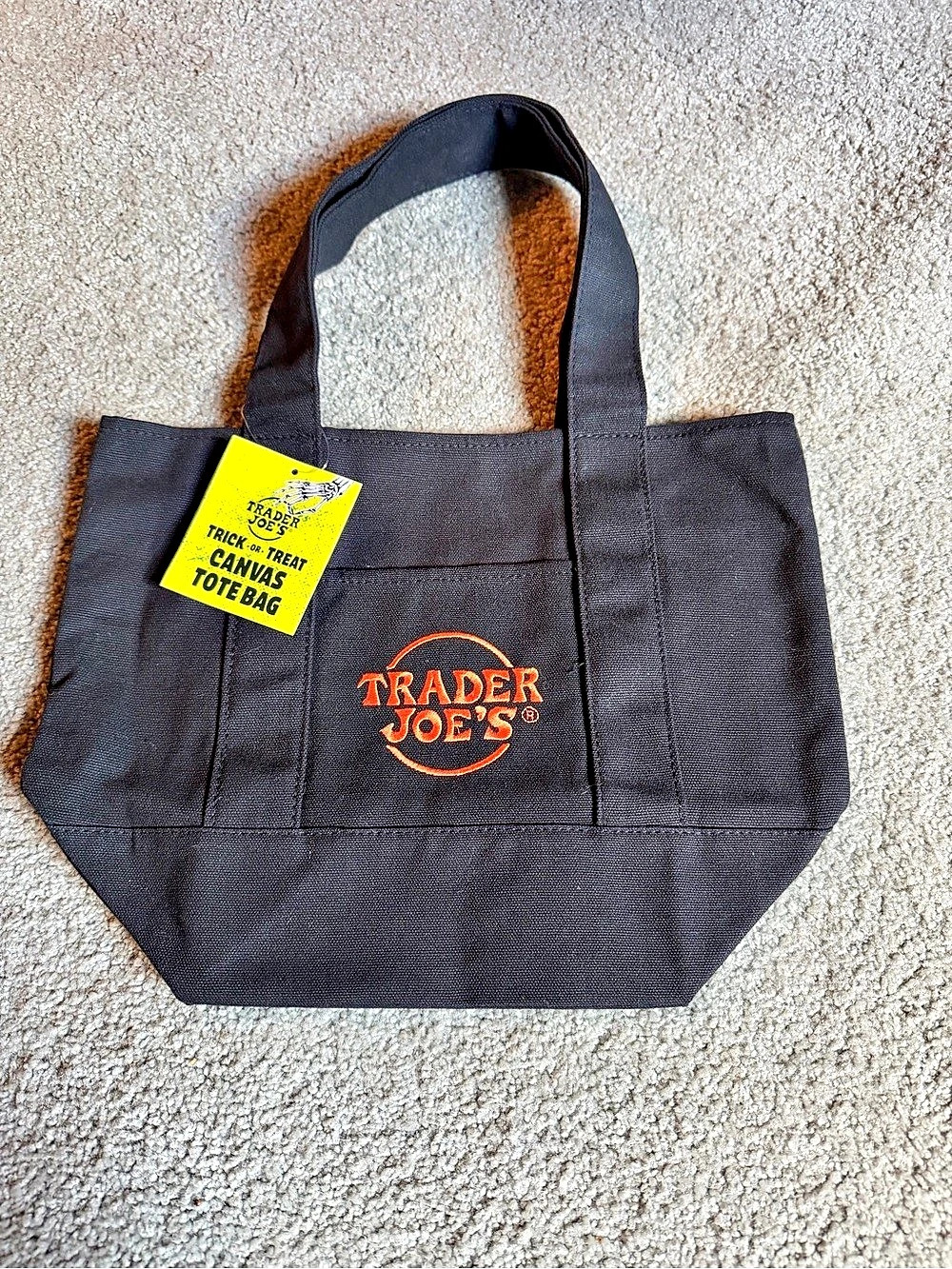 NWT - Trader Joe's Trick-or-Treat Mini Canvas Tote Bag Black & Orange